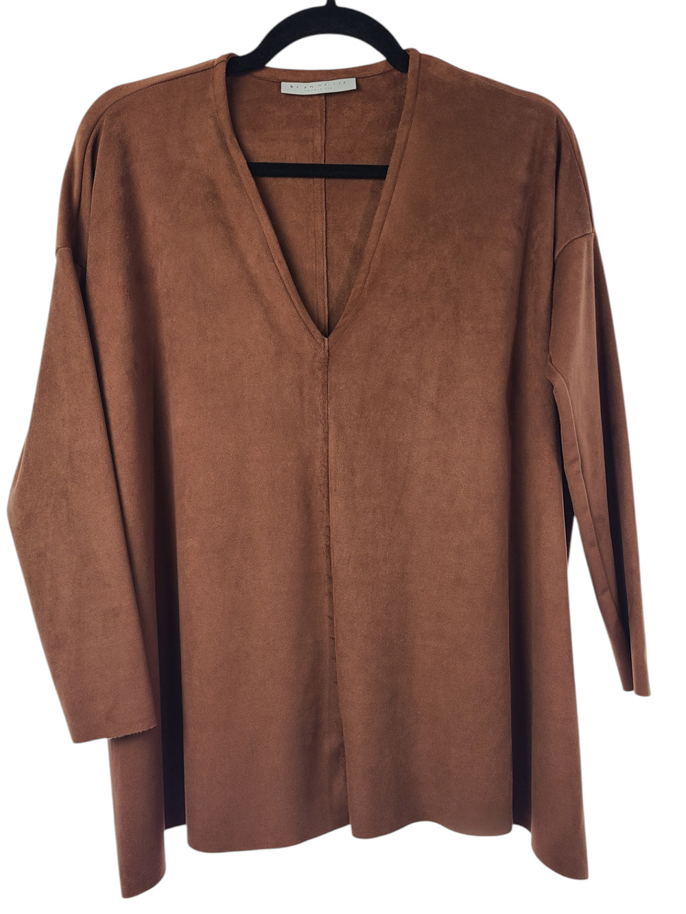 Bryn Walker Top Size XXS Oversized Baxter Faux Suede V Neck Sequoia Lagenlook